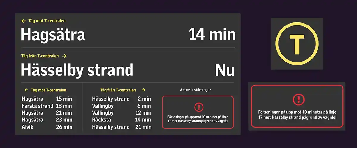 SL Time Table Dashboard, webb-app med ikon